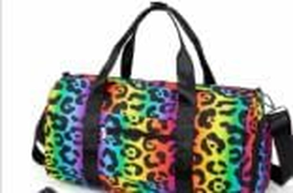 Sport Gym Duffle Travel Bag for Men Women Duffel with Shoe Compartment, Wet Pocket (Rainbow Leopard), 19.7''X9.5''X9.9''