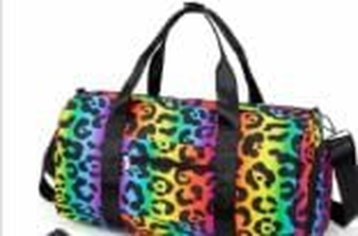 Sport Gym Duffle Travel Bag for Men Women Duffel with Shoe Compartment, Wet Pocket (Rainbow Leopard), 19.7''X9.5''X9.9''