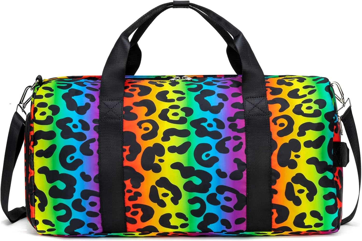 Sport Gym Duffle Travel Bag for Men Women Duffel with Shoe Compartment, Wet Pocket (Rainbow Leopard), 19.7''X9.5''X9.9''